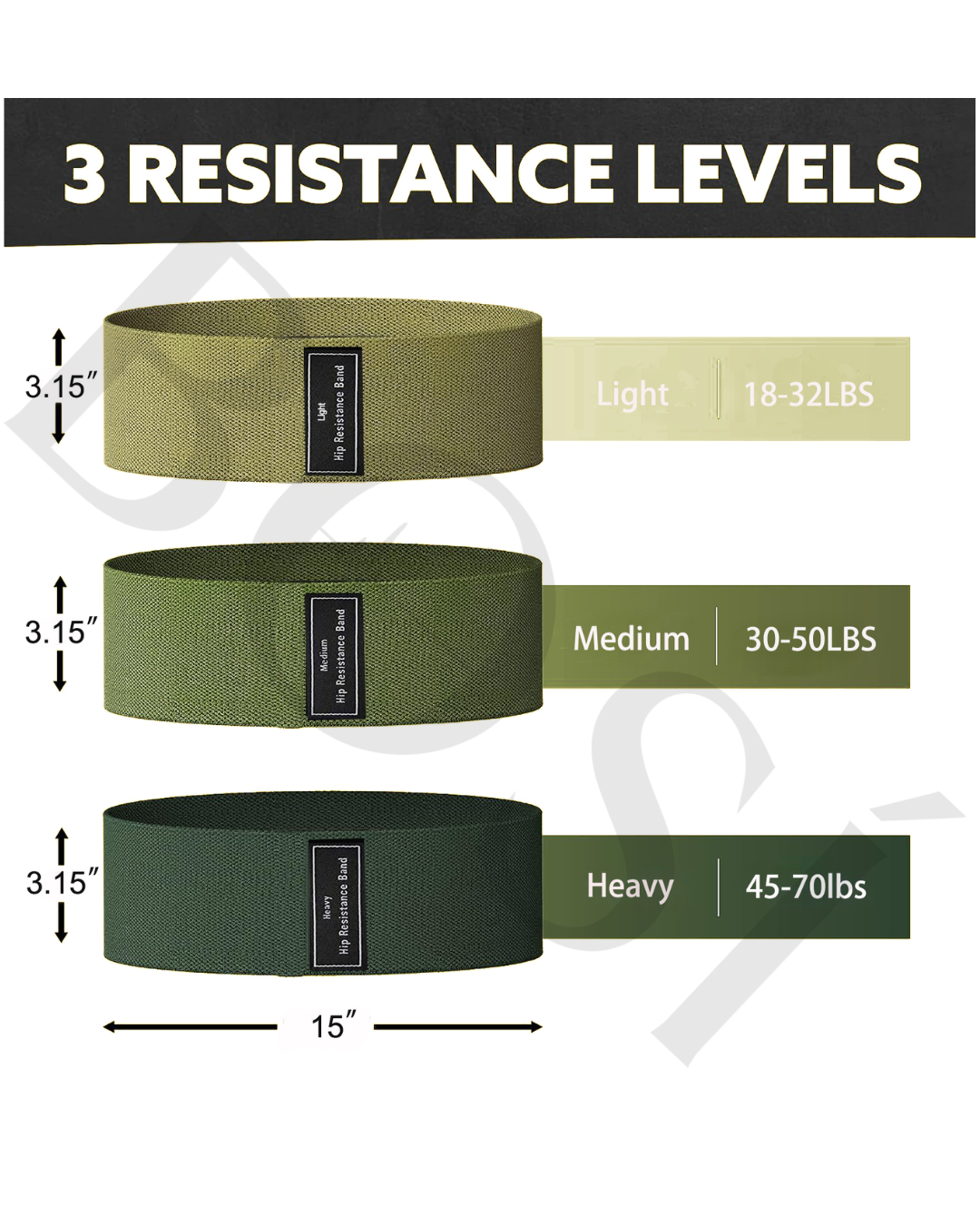 Hip Resistance Bands – 3 Pack (Light, Medium, Heavy)