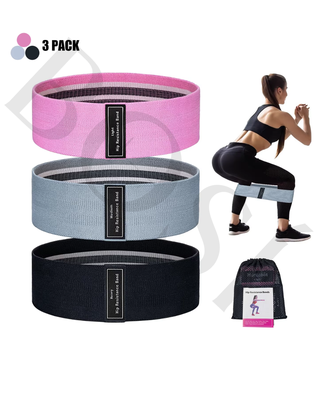 Hip Resistance Bands – 3 Pack (Light, Medium, Heavy)