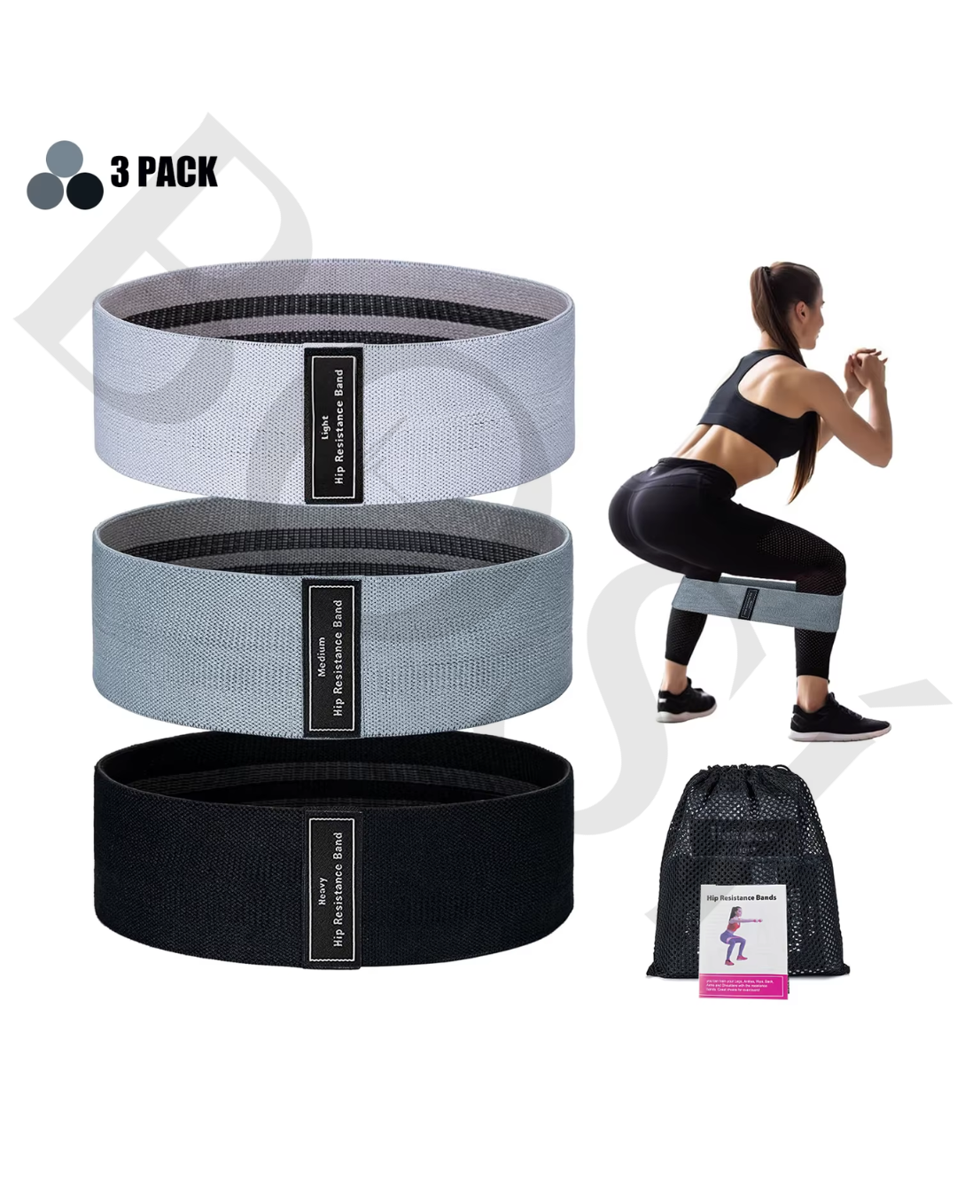 Hip Resistance Bands – 3 Pack (Light, Medium, Heavy)