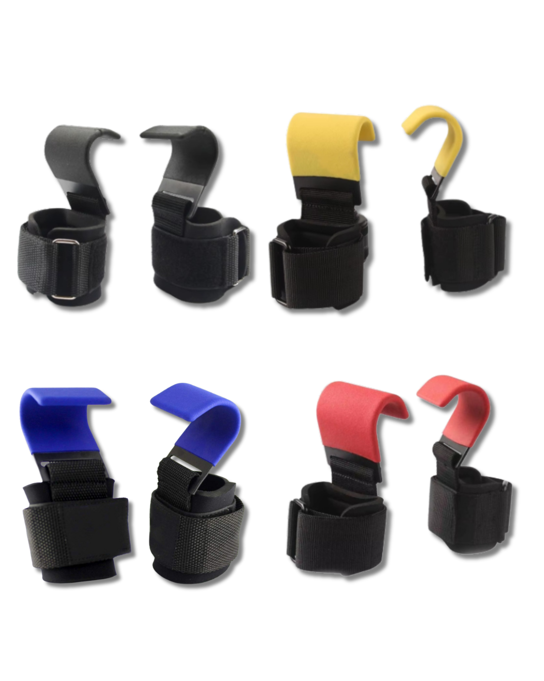 BOSÍ Lifting Hooks – heavy-duty steel lifting hooks with padded wrist support, designed for deadlifts, rows, pull-ups, and grip strength training