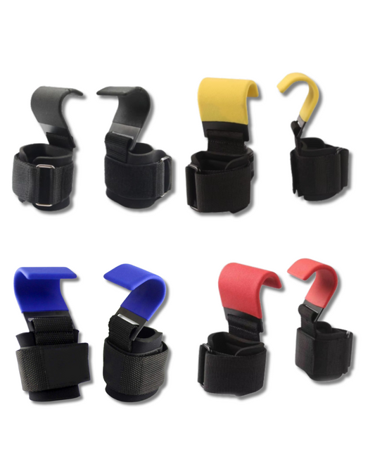 BOSÍ Lifting Hooks – heavy-duty steel lifting hooks with padded wrist support, designed for deadlifts, rows, pull-ups, and grip strength training